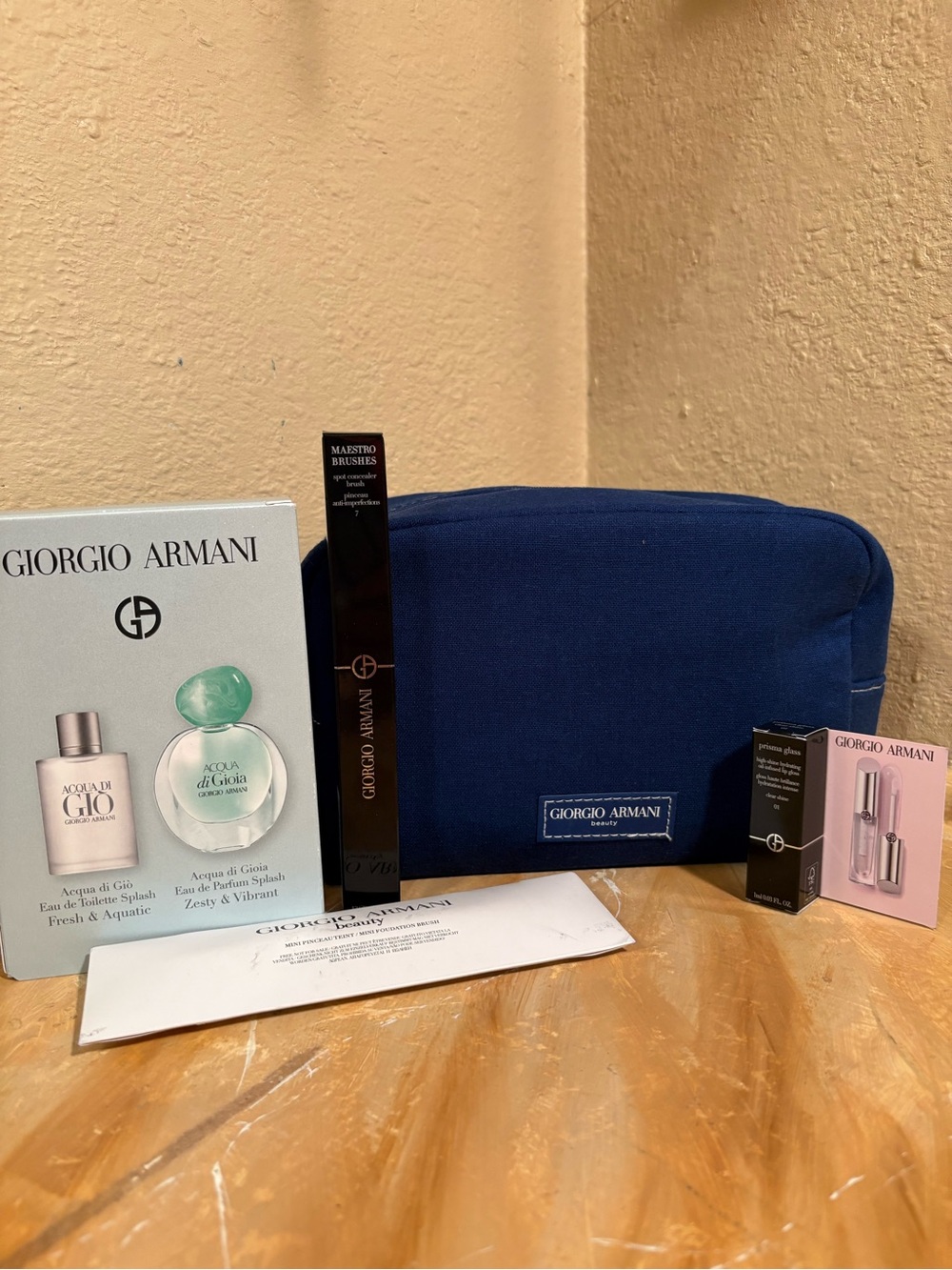 Giorgio Armani Navy Denim Travel Makeup Pouch with Fragrance & Makeup Brushes